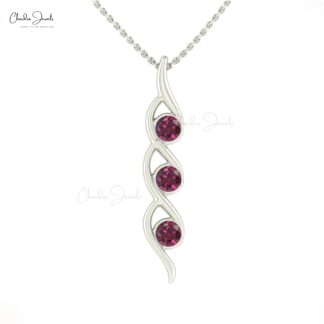 Twisted Gemstone Pendant in 14k Real Gold With 0.66 Ct Rhodolite Garnet Necklace