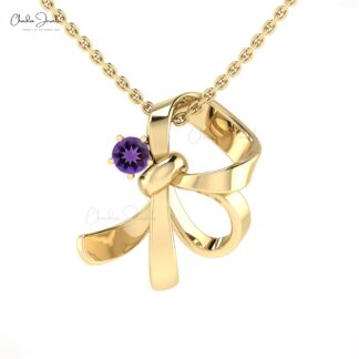 Knot Round Solitaire Pendant In Pure 14k Gold Amethyst 3mm Gemstone Wedding Fine Jewelry