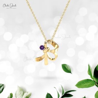 Knot Round Solitaire Pendant In Pure 14k Gold Amethyst 3mm Gemstone Wedding Fine Jewelry