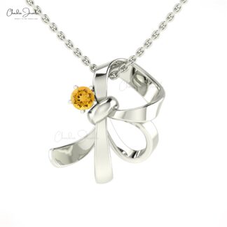 Brilliant Cut Knot Pendant In 14k Solid Gold Citrine 3mm Round Gemstone Solitaire Pendants