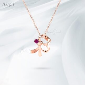 Single Stone Knot Pendant With 0.11 CTW Burma Ruby Prong Set In 14k Real Gold Necklace