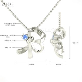 Genuine Moonstone 3mm Brilliant Cut Solitaire Knot Pendant In 14k Gold Fine Jewelry