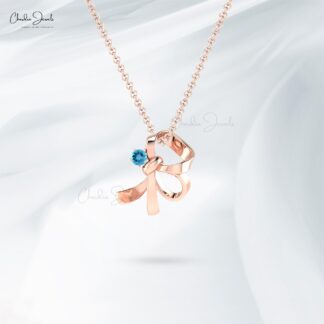 Natural Swiss Blue Topaz Knot Pendant In Real 14k Gold Gemstone 3mm Round Fine Jewelry