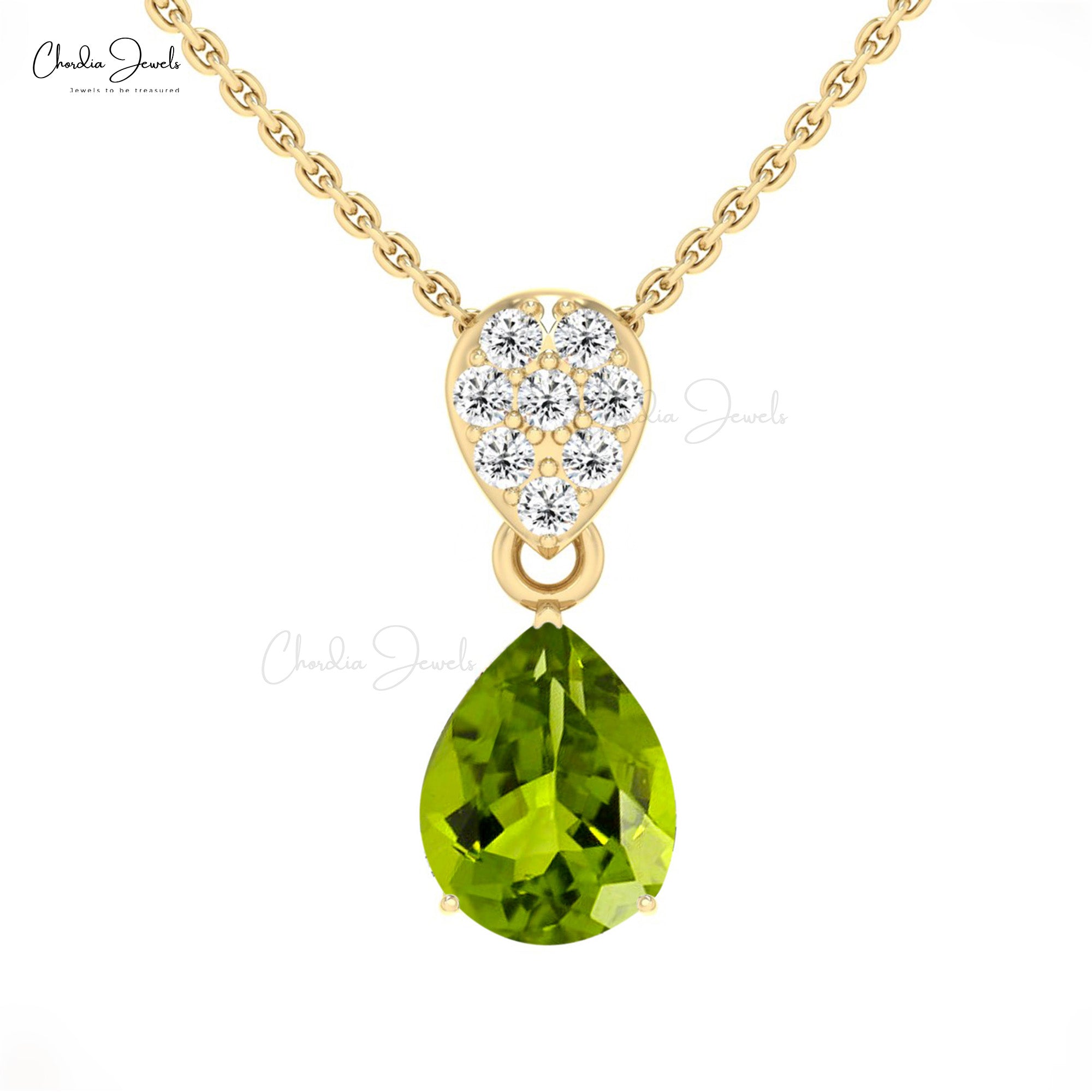 Dangling Wedding Pendant In 14k Solid Gold Peridot 1.5 Ct Gemstone And Diamond Necklace