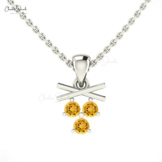 Three Stone Cluster Charm With 0.24 Ct Citrine Handmade Dangle Pendant In 14k Pure Gold