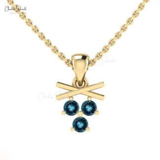 Solid 14k Gold 3 Stone Pendant In 2.5mm London Blue Topaz Cluster Dangle Unique Pendants