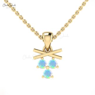 Three Stone Dangle Pendant In 14k Real Gold Fire Opal Gemstone Pendant For Her