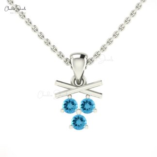 Cluster Round Cut Pendant With 0.24 Ct Swiss Blue Topaz Minimal Necklace In 14k Real Gold
