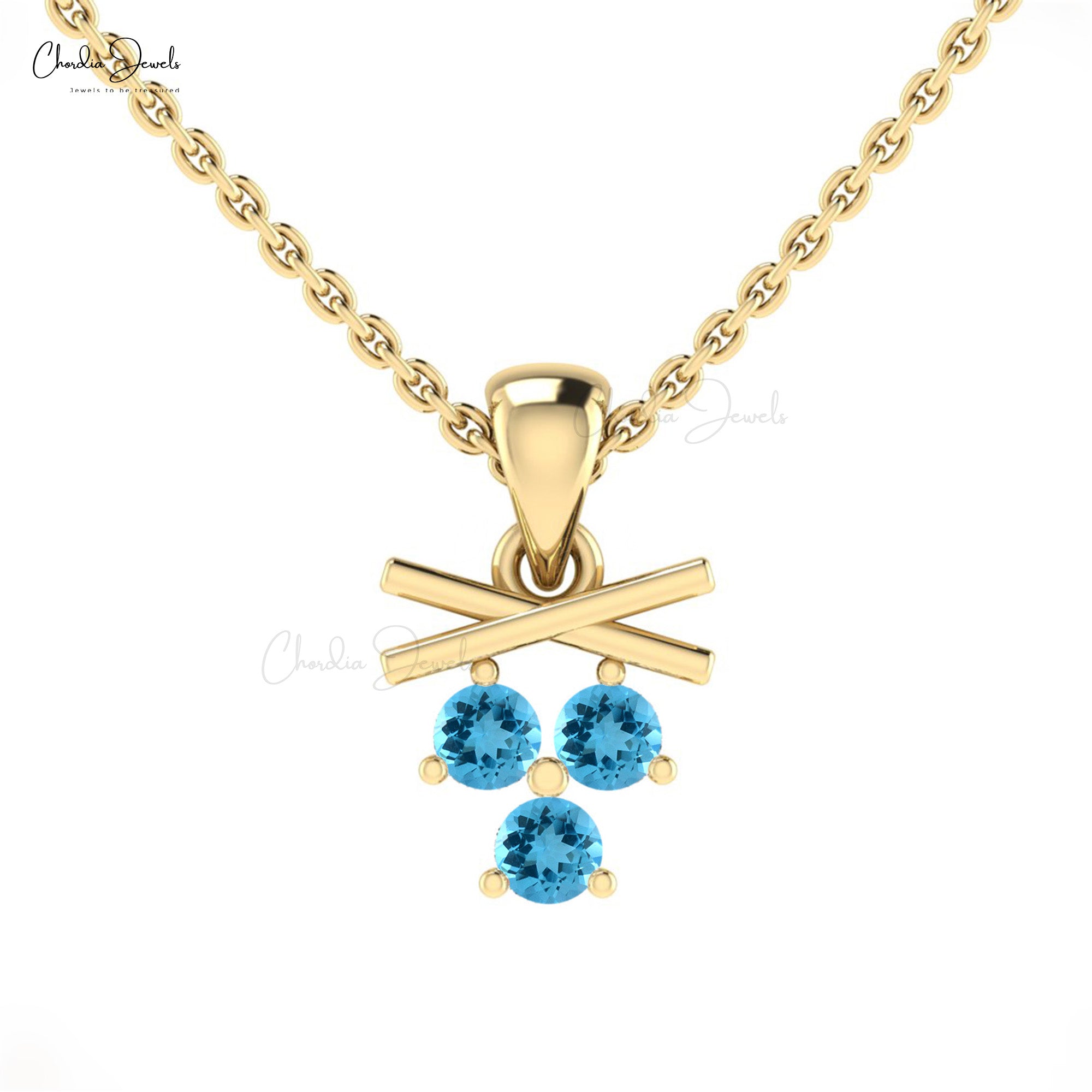 Cluster Round Cut Pendant With 0.24 Ct Swiss Blue Topaz Minimal Necklace In 14k Real Gold