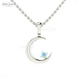 Natural Opal 2mm Round Gemstone Pendant in 14k Solid Gold Hallmarked Jewelry