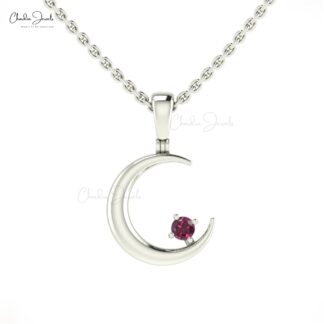 Natural Rhodolite Garnet Half Moon Pendant in 14k Real Gold Crescent Fine Jewelry