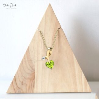 Dual Stone Curve Pendant in 14k Solid Gold With Heart Peridot Diamond Studded Pendant