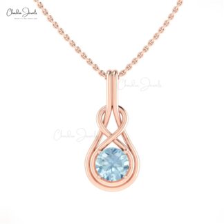 Infinity Single Stone Charm In 14k Solid Gold Aquamarine Prong Set Solitaire Pendant