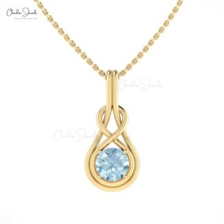 Infinity Single Stone Charm In 14k Solid Gold Aquamarine Prong Set Solitaire Pendant