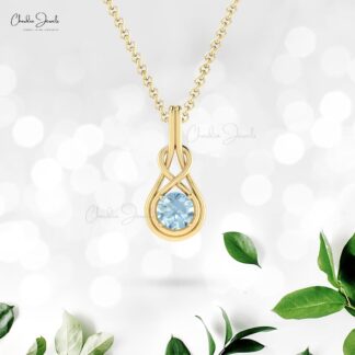 Infinity Single Stone Charm In 14k Solid Gold Aquamarine Prong Set Solitaire Pendant