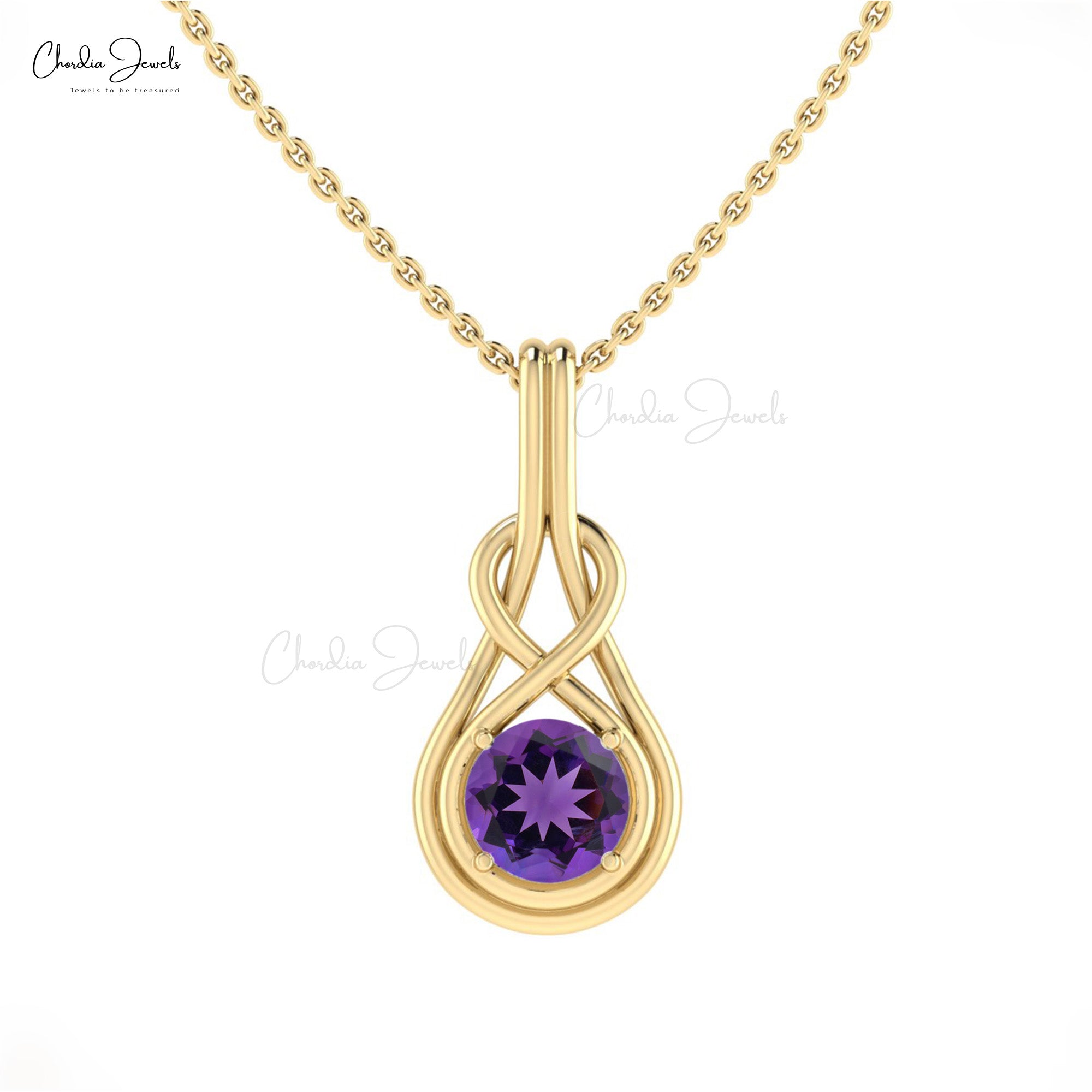 Real 14k Gold Solitaire Pendant with 6mm Amethyst February Birthstone Infinity Necklace