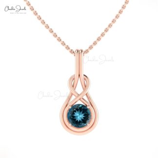 Solid 14k Gold Solitaire Charm With 6mm London Blue Topaz Gemstone Infinity Pendant