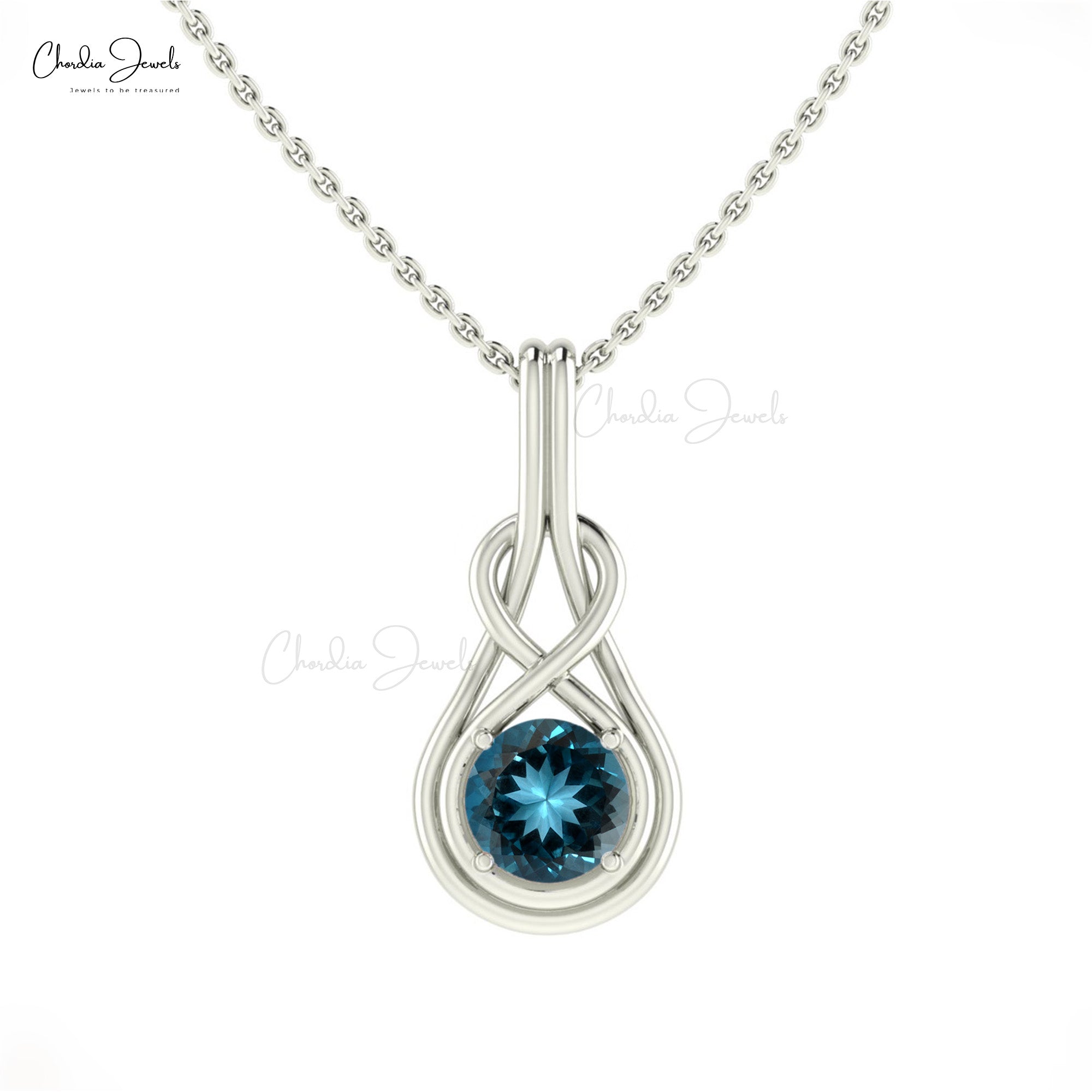 Solid 14k Gold Solitaire Charm With 6mm London Blue Topaz Gemstone Infinity Pendant