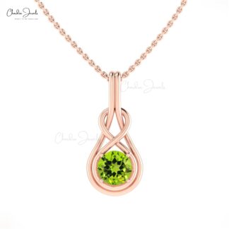 Solid 14k Gold Solitaire Pendant With 0.74 Ct Peridot Infinity Pendant For Mom