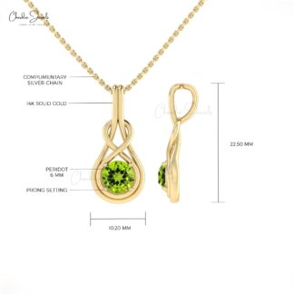 Solid 14k Gold Solitaire Pendant With 0.74 Ct Peridot Infinity Pendant For Mom