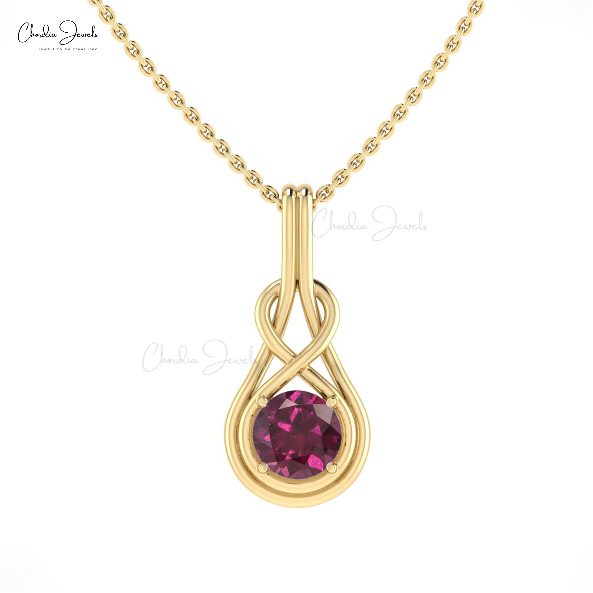 Single Stone Infinity Pendant With 0.74 Ct Rhodolite Garnet Solitaire Pendants In 14k Gold