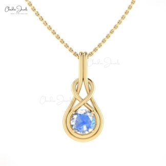 Single Stone Infinity Charm With 6mm Rainbow Moonstone 14k Real Gold Pendant