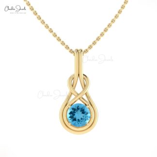 Brilliant Cut Infinity Pendant With 0.74 Ct Swiss Blue Topaz Solitaire Necklace In 14k Gold