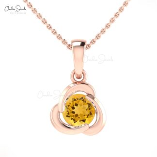 Round Cut Solitaire Charm With 7mm Citrine Gemstone 14k Real Gold Dangle Pendant