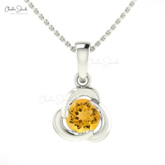 Round Cut Solitaire Charm With 7mm Citrine Gemstone 14k Real Gold Dangle Pendant