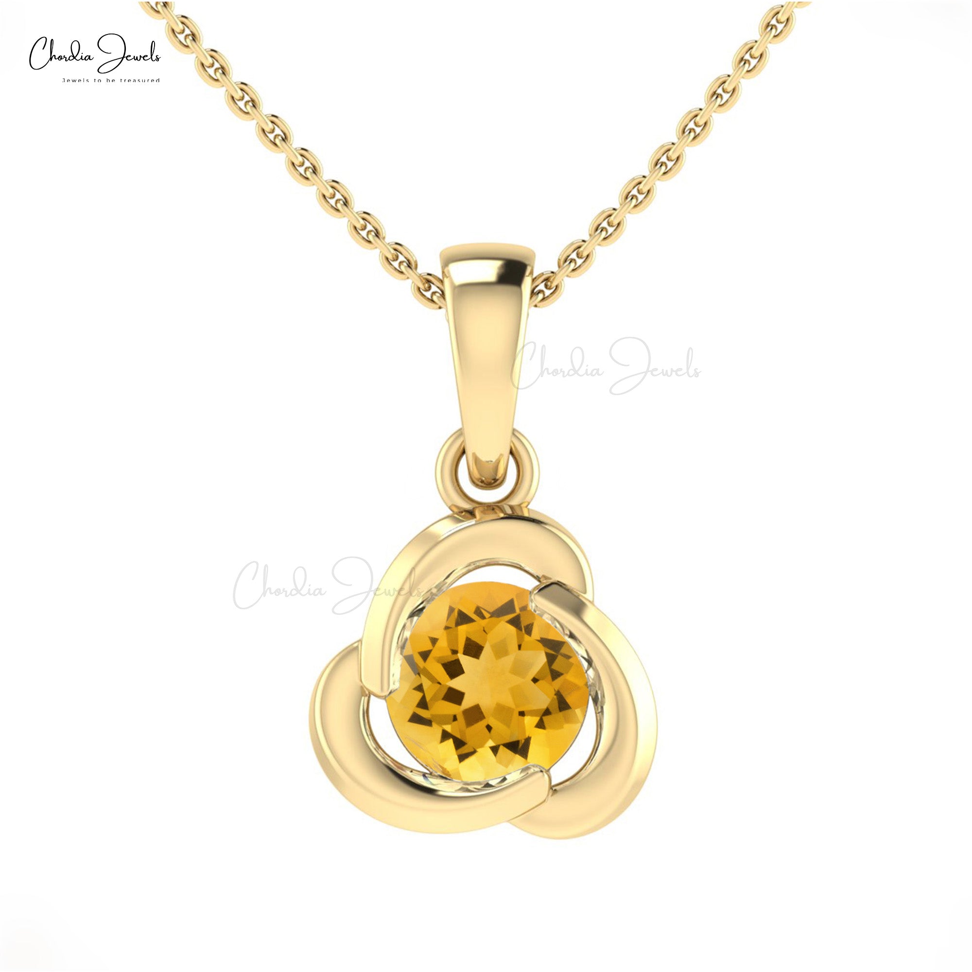 Round Cut Solitaire Charm With 7mm Citrine Gemstone 14k Real Gold Dangle Pendant