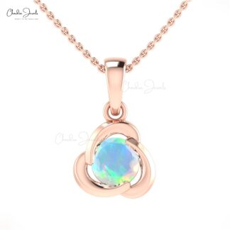 Twisted Solitaire Pendant In 1.27 Ct Fire Opal Round Cut Dangle Necklace In 14k Solid Gold
