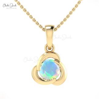 Twisted Solitaire Pendant In 1.27 Ct Fire Opal Round Cut Dangle Necklace In 14k Solid Gold