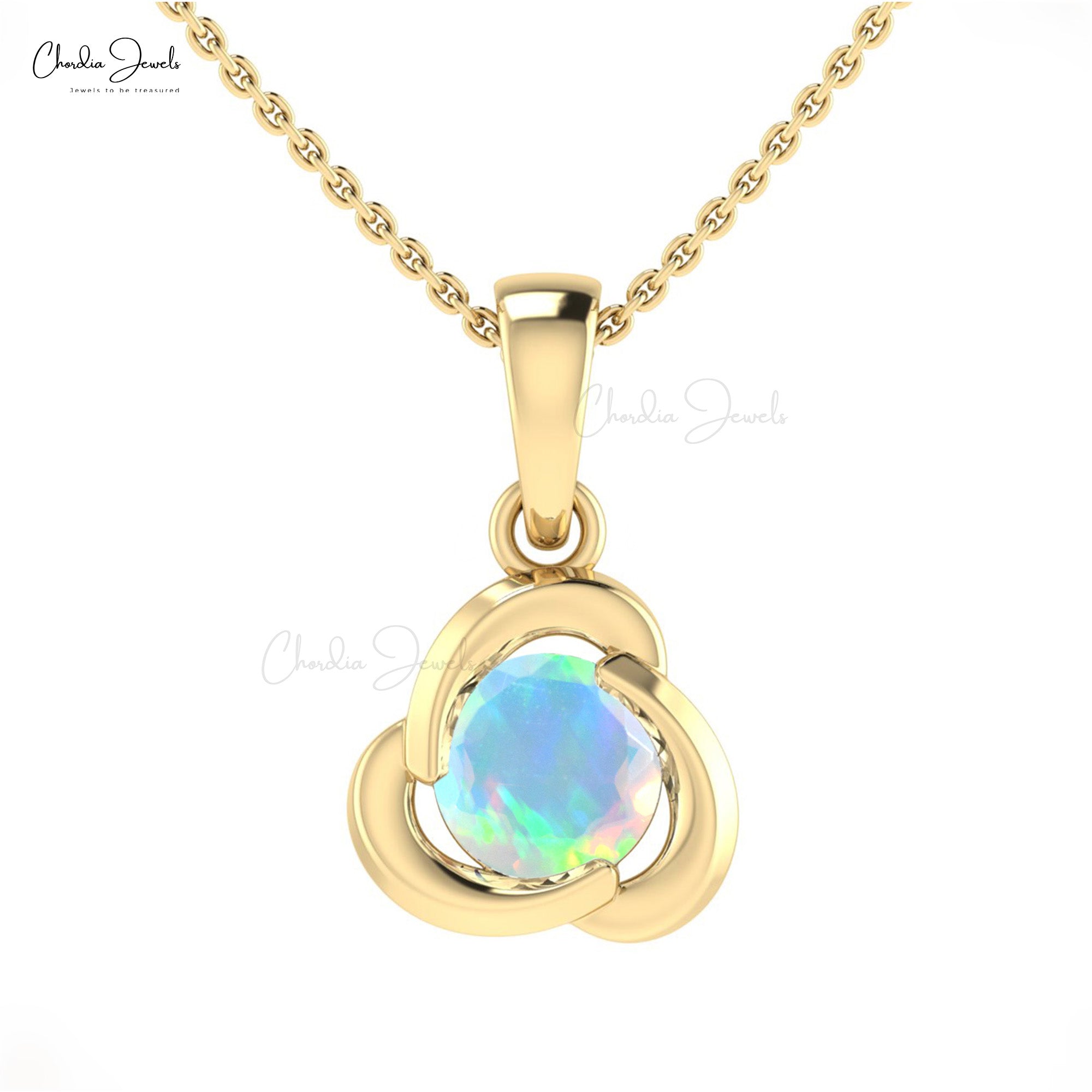 Twisted Solitaire Pendant In 1.27 Ct Fire Opal Round Cut Dangle Necklace In 14k Solid Gold