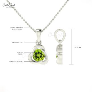 Solid 14k Gold Dainty Twisted Charm With 1.27 Ct Green Peridot Solitaire Pendant For Her
