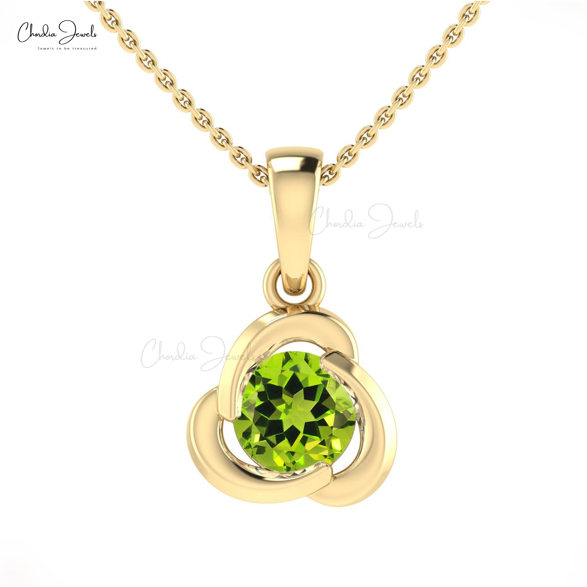 Solid 14k Gold Dainty Twisted Charm With 1.27 Ct Green Peridot Solitaire Pendant For Her