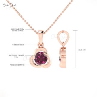 Pure 14k Gold Dangle Charm With 7mm Rhodolite Garnet Gemstone Solitaire Bridal Pendant