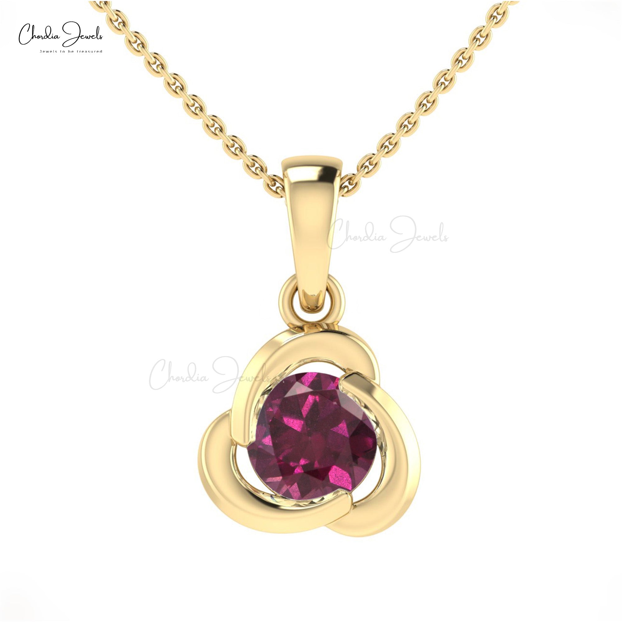 Pure 14k Gold Dangle Charm With 7mm Rhodolite Garnet Gemstone Solitaire Bridal Pendant