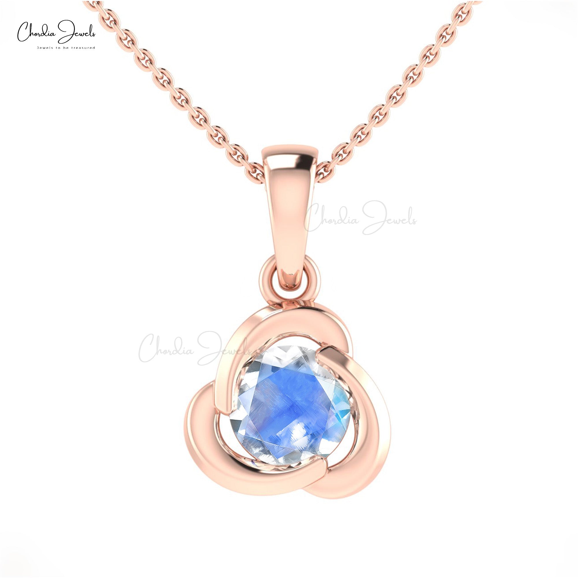 Natural Rainbow Moonstone Solitaire Pendant In 14k Solid Gold Minimal Hallmarked Jewelry