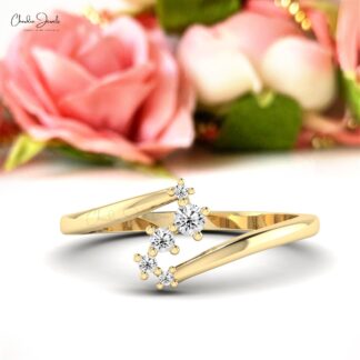 Diamond Engagement Ring with 0.12 Ct G-H Diamond Prong Set In 14k Real Gold Curved Ring