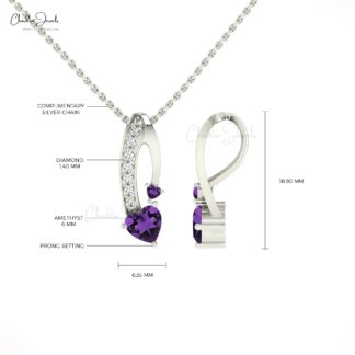 Heart Cut Twisted Charm In 14k Pure Gold Amethyst And Pave Diamond Minimalist Pendant