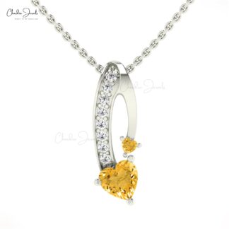 Natural Citrine Twisted Pendant With 0.78 Ct Gemstone And Diamond Necklace In 14k Gold