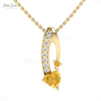 Natural Citrine Twisted Pendant With 0.78 Ct Gemstone And Diamond Necklace In 14k Gold