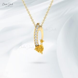 Natural Citrine Twisted Pendant With 0.78 Ct Gemstone And Diamond Necklace In 14k Gold