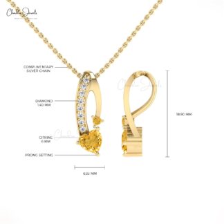 Natural Citrine Twisted Pendant With 0.78 Ct Gemstone And Diamond Necklace In 14k Gold