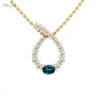Real 14k Gold Charm With 0.19 Ct London Blue Topaz & Small Diamond Twisted Pendant