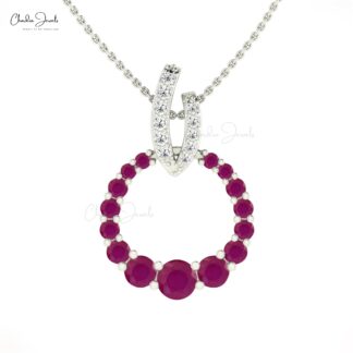 Open Circle Pendant With Round 2 CTW Ruby And Pave Diamond 14k Solid Gold Handcrafted Necklace
