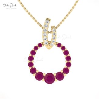 Open Circle Pendant With Round 2 CTW Ruby And Pave Diamond 14k Solid Gold Handcrafted Necklace