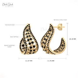 Dainty Cluster Earring In 14k Real Gold Black Diamond 0.8 Ct Round Statement Earrings