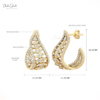 Solid 14k Gold Statement Stud With 0.8 Ct White Diamond Cluster Dainty Earrings For Mom