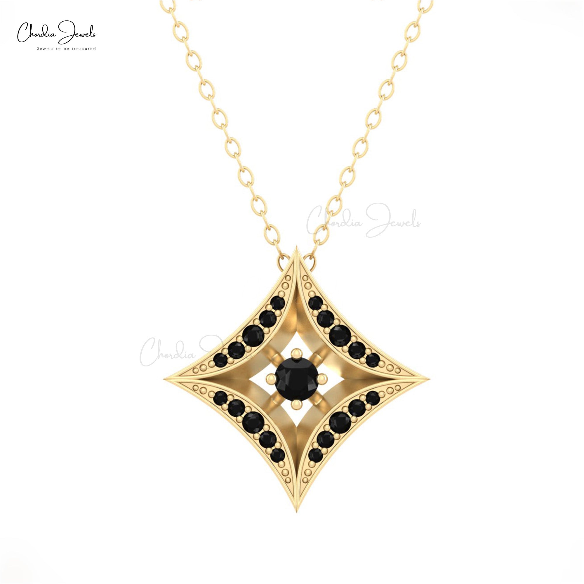 Halo Black Diamond Pendant In 14k Solid Gold Star Shape Minimalist Women Necklaces